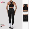 Conjunto de Calça Esportiva com Estampa de Bolinhas Transfronteiriça, Sutiã Shockproof com Costas nadador, Roupa de Yoga, Conjunto de Treino de Alta Elasticidade para Mulheres