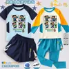 Maiô com proteção solar My World para meninos, de manga comprida e calça comprida, modelo novo para meninos mais velhos, roupa de banho de duas peças de manga curta e short.