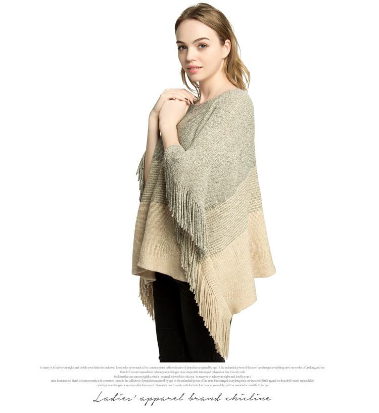 大码女士针织套头衫 跨境热销斗篷披肩 poncho