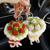 Chaveiro Pequeno Buquê Crochê Lã Pingente Mochila Pequeno Buquê Presente Mini Rosa Flor de Lã Atacado