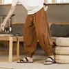Pantalones holgados para hombre, pantalones de verano finos de seda helada cropped, pantalones tipo harén de marca moderna con un nuevo estilo chino y bordado estilo chino