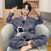Pijama de Algodón para Niños, Conjunto de Manga Larga y Pantalón Largo para Primavera y Otoño, Adecuado para Niños Mayores, Ropa de Casa tipo Cárdigan Infantil que se Puede Usar Afuera