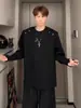 Sudadera con Diseño de Hombro Acolchado Sentido de Diseño Nicho Decoración Metálica Primavera y Otoño Tendencia Hombre Trabajo Pesado Camiseta Peso Pesado Rufián Atractivo Manga Larga Top