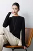 Camisa base versátil de alta gama lista para usar, textura lisa, simple y elegante, cuello redondo, manga larga, básica, para primavera y otoño, casual, para mujer
