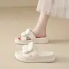Chinelos com Solado Plataforma e Laço para Uso Externo, Novo Verão 2026 Estilo Fada Floral Confortáveis Versáteis Slip-On