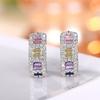 Pendientes Largos Cuadrados de Color Cao Shicai Elegantes de Moda Combinables Micro-incrustados Diseño para el Día a Día Hebilla Redonda para la Oreja