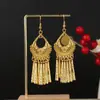 Pendientes étnicos de pavo real con borlas y campana dorada, colgantes de hojas bohemias, pendientes escénicos, venta al por mayor