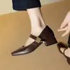 Zapatos Nuevos para Mujer Primavera y Otoño 2025 Hebilla Cuadrada Tacón Medio Grueso Zapatos de Una Sola Capa Zapatos Mary Jane Simples Tallas 32-43 Talla Zapatos de Comercio Exterior