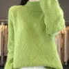 Outono e inverno malha canelada de lã espessa gola alta meia padrão losango jacquard estilo coreano simples versátil top feminino