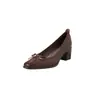 Zapatos de Trabajo de Cuero de Vaca Más Elegantes y Silenciosos 2026 Otoño Tacón Grueso Tacón Alto Lazo Punta Cuadrada Corte Bajo Planos de Cuero Genuino Mujer
