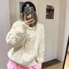Suéter de punto grueso de cuello redondo, estilo retro coreano casual holgado con trenzas, jersey de nicho para otoño e invierno