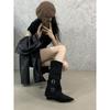 Botas Francesas Retro de Punta con Cuña para Mujer 2025 Otoño Nuevo Estilo con Hebilla de Cinturón Botas Altas Slouch de Tubo Alto Botas Ajustadas