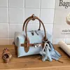 Bolsa de Mão Color Block Jeans Estilo Coreano 2025 para Mulheres, Bolsa de Ombro Versátil, Bolsa Pequena da Moda para o Dia a Dia com Toque de Luxo, Bolsa de Axila
