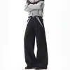 Pantalones Casuales Largos de Pierna Ancha Sueltos con Pliegues, Estilo Old Money, Parche a Cuadros, Dobladillo Curvo Negro para Hombre, Marca de Moda