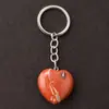 Llavero con colgante de corazón transfronterizo de 30*12 mm, corazón de cristal rosa de piedra natural, accesorio popular para DIY