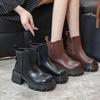 Botas tipo Martin con Punta Redonda para Mujer 2025 Otoño e Invierno Nuevas Botas Cortas Moda Versátil Retro Adelgazantes Pequeñas Tacón Grueso Botas de Moda