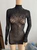Ropa interior sexy, traje sexy ajustado, uniforme de tentación, medias de malla de una pieza con entrepierna abierta transparente para mujer, medias de red al por mayor