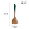 Juego de cuchara pala de madera con mango verde oscuro para ala de pollo Utensilios de cocina antiadherentes para el hogar Cuchara pala de madera de mango largo para saltear Cuchara sopera Juego completo
