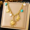 Moda Europea y Americana Retro Elegante Exagerado Acero Inoxidable 304 Cadena Estrella de Mar Dorada Corazón de Sol Collar Multielemento