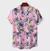 Camisa de Verão Personalizada para Comércio Exterior, Tamanho Europeu, Gola Cubana, Estampa Digital de Flores Tropicais, Manga Curta Casual para Homens na Praia