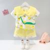 Conjunto de Verão para Bebê Menina de 1 Ano Pequena Princesa Duas Peças Infantil Camiseta com Gola e Manga Curta Roupa de Verão para Menina Roupa Infantil Shorts