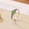 Yi Lu Yin Anillo de Plata de Ley S925 Ámbar Jade Calabaza Vieja Retro Ruyi Nuevo Estilo Chino Anillo de Plata Abierto Ajustable