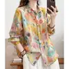 Nova Camisa Floral de Ráfia Colorida Macaron para Primavera e Outono, Solta e Versátil, Blusa Fina Estampada para Mulheres, 9 Cores