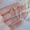 Broche de Plata 925 Pendientes para Mujer Zirconia de Alta Calidad Cadena de Perlas Mariposa Clip de Oreja con Borla Clip de Oreja de Perla Integrado