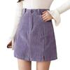 Falda de Pana Vintage Primavera y Otoño 2025 Nueva Falda Morada de Lana con Abertura para Mujer Falda A-line Ajustada a la Cadera