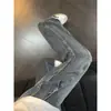 Jeans Curvos de Pliegues Diagonales Estilo Americano Azules para Hombre, Pantalones con Estilo High Street, Pantalones Rectos Acampanados con Retazos Frescos y Elegantes