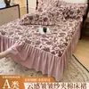 Faldón de cama y funda de colchón acolchados de gasa arrugada tipo nube Clase A, protector de colchón engrosado, funda de faldón de cama a prueba de polvo y antideslizante