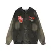 Moletom com capuz tie-dye desgastado Wasteland jaqueta masculina punk lavado solto estampa de letras para primavera e outono
