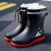 Botas de lluvia talla 39-48, impermeables, con puños elásticos, estilo hombre, aptas para uso en cocina, antideslizantes, con forro de polar para abrigar