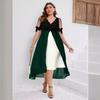 Vestido Irregular de Manga Media con Parches Falso de Dos Piezas y Cuello en V para Mujer Talla Grande Transfronterizo Nuevo Primavera/Verano Amazon