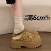 Meias-sapatos Fechadas com Plataforma para Mulheres 2026 Primavera Novo Estilo Sem Calcanhar Sapatos de Couro JK Moda e Estilosos Slip-On para Uso Externo