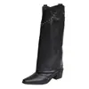 Botas vaqueras de punta fina con remaches estilo occidental para mujer, tacón grueso, elegantes pantalones de bota de tacón alto nuevos para otoño