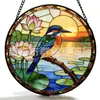 Colgante de Vidrio de Colores Colibrí de Loto Adorno de Vidrio para el Hogar Decoración de Ventana Atrapasoles para el Jardín