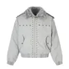 Chaqueta de Trabajo Retro Americana con Remaches Cuello de Piel Solapa Hombres Mujeres Otoño Invierno Nueva Acolchada de Algodón Chaqueta Abrigo Moderna