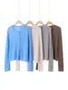 Cardigã de tricô outono e inverno 25% seda de amoreira 75% cashmere para mulheres, suéter de cashmere liso, casaco suéter curto de caimento solto, gola redonda