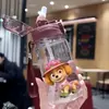 Taza de Popote con Tapa, Taza Portátil para Estudiantes, Portátil para Deportes, Resistente a Caídas, Taza de Agua con Boquilla de Silicona de Seguridad de Dibujos Animados, Antiescaldable para Niños