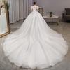Vestido de Casamento Leve Estilo Francês Novo Modelo Outono 2026 para Noivas Baixinhas, Mangas Curtas para Cobrir Braços Fortes, Elegante Vestido de Casamento com Cauda Longa