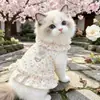 Ropa Fina Transpirable Anti-Caída para Perros y Gatos de Primavera y Verano, Arnés Floral Transpirable con Correa, Ropa para Mascotas Bichón, Anti-Suciedad