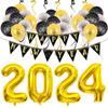 Decoración con globos para Año Nuevo 2024, diseño de fiesta con escena de globos, globo redondo de película de aluminio y látex para Feliz Año Nuevo