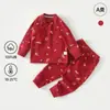 Ropa para Bebé Primavera y Otoño Clase A Algodón Puro Ropa Interior Infantil Atuendo de Año Nuevo Botón Rojo en el Hombro del Bebé Conjunto Dividido para Cumpleaños de 100 Días
