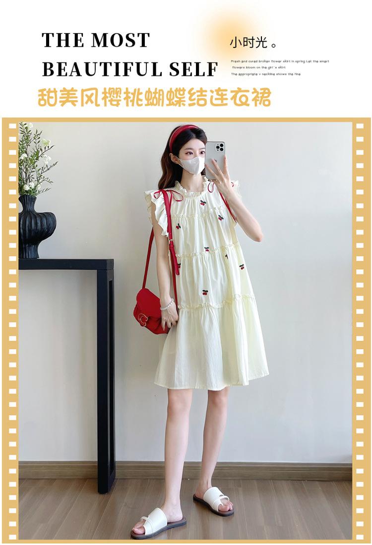 孕妇夏宽松显瘦樱桃蝴蝶结甜美减龄潮妈时尚连衣裙