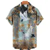 Estilo Étnico Nueva Camisa Hawaiana de Verano Patrón de Grulla en Spray Impresión 3D Top de Moda para Hombres
