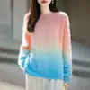 Nueva Colección Otoño/Invierno 2026: Suéter de Lana con Cuello Redondo de Forro Polar Degradado de Corte Relajado para Mujer, Tejido Suave y Grueso