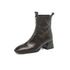 Botines Chelsea Martin de punta cuadrada para mujer 2023 nuevos de piel de oveja retro con cremallera frontal botas finas botas ajustadas con forro de polar