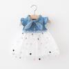 Verano 2021 nueva falda de gasa vaquera para niñas falda de gasa con estrella de cinco puntas falda con lazo vestido de gasa vaquera