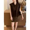 Chaleco de gamuza sin mangas moderno y elegante estilo coreano para mujer, nuevo versátil de otoño 2026 chaleco ajustado para mujer